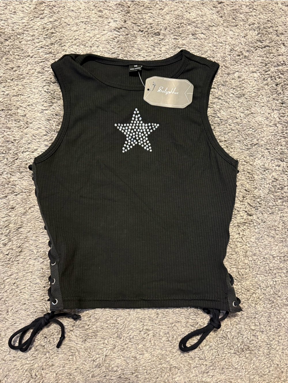 So Nikki Black Ribbed One-Piece with Rhinestone Star
